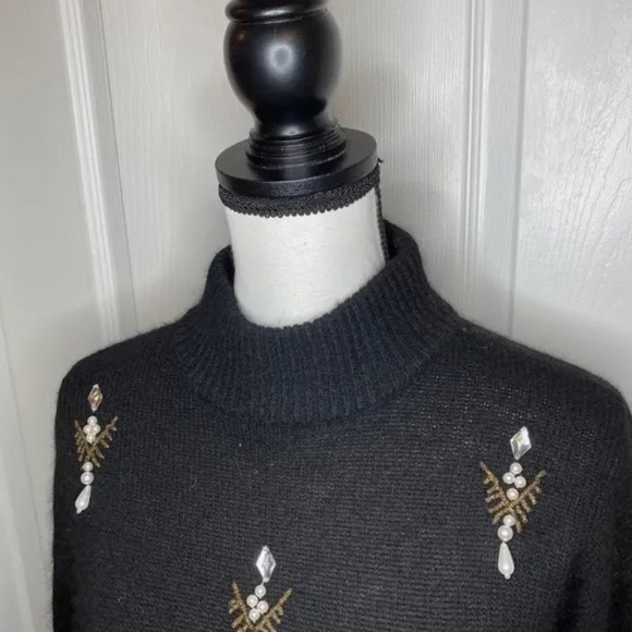Cezanne Black Turtleneck Sweater with Beaded Pearl Embroidery - Picture 2 of 6